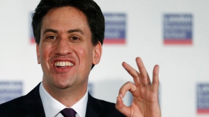 Britain's opposition Labour Party Leader Ed Miliband speaks at the London Business School in London